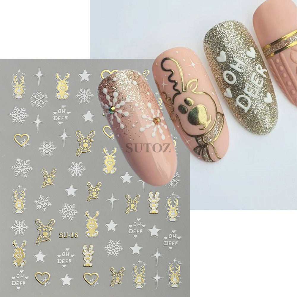 Exposed Gilding Sier Snowflake Elk Tree Nail Stickers