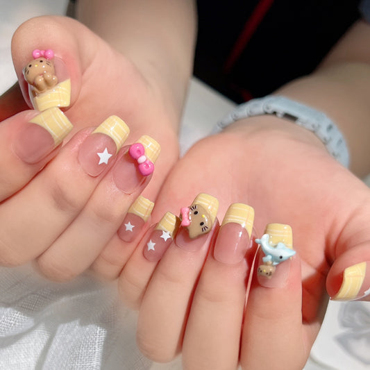 Leather Cat Manicure Summer Sweet Cute Heart Nail Stickers