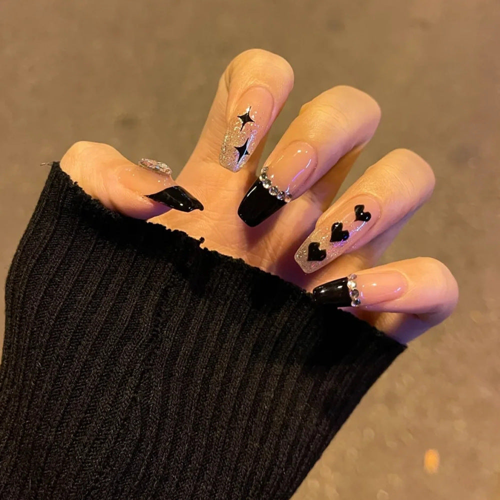 Nail Art Ballet Détachable Fait Main Noir Français Flash