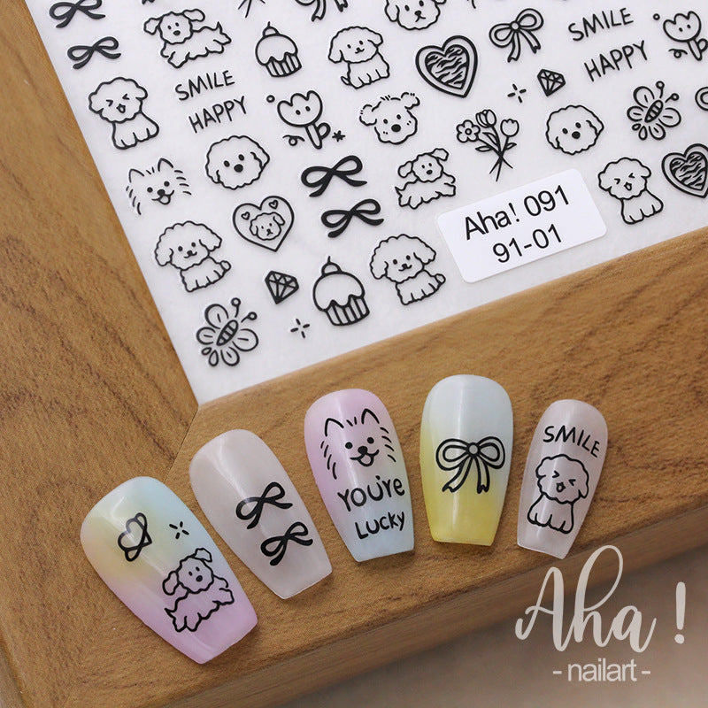 Autocollants pour ongles en forme de nœud Iti, élégants et mignons, avec dessin animé