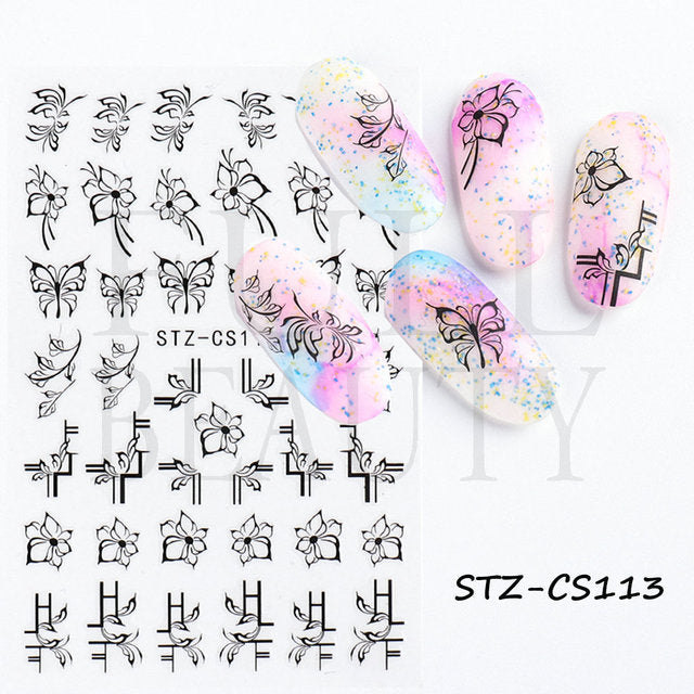 Fresh Flowers Plants Natural Butterfly Lines Facial Nail Stickers