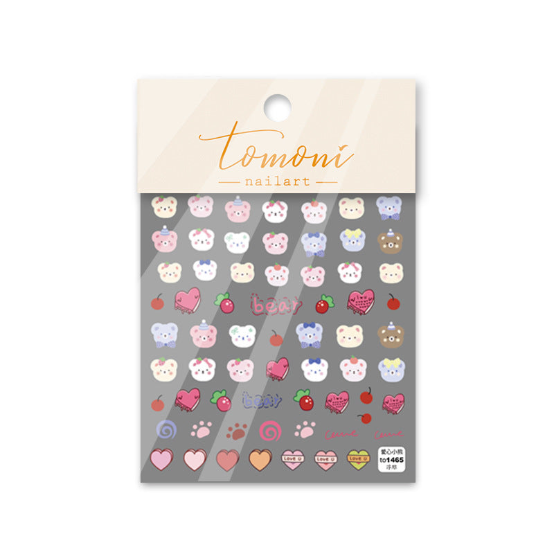 Embossed Hot Adhesive Cute Smiley Bear Nail Stickers