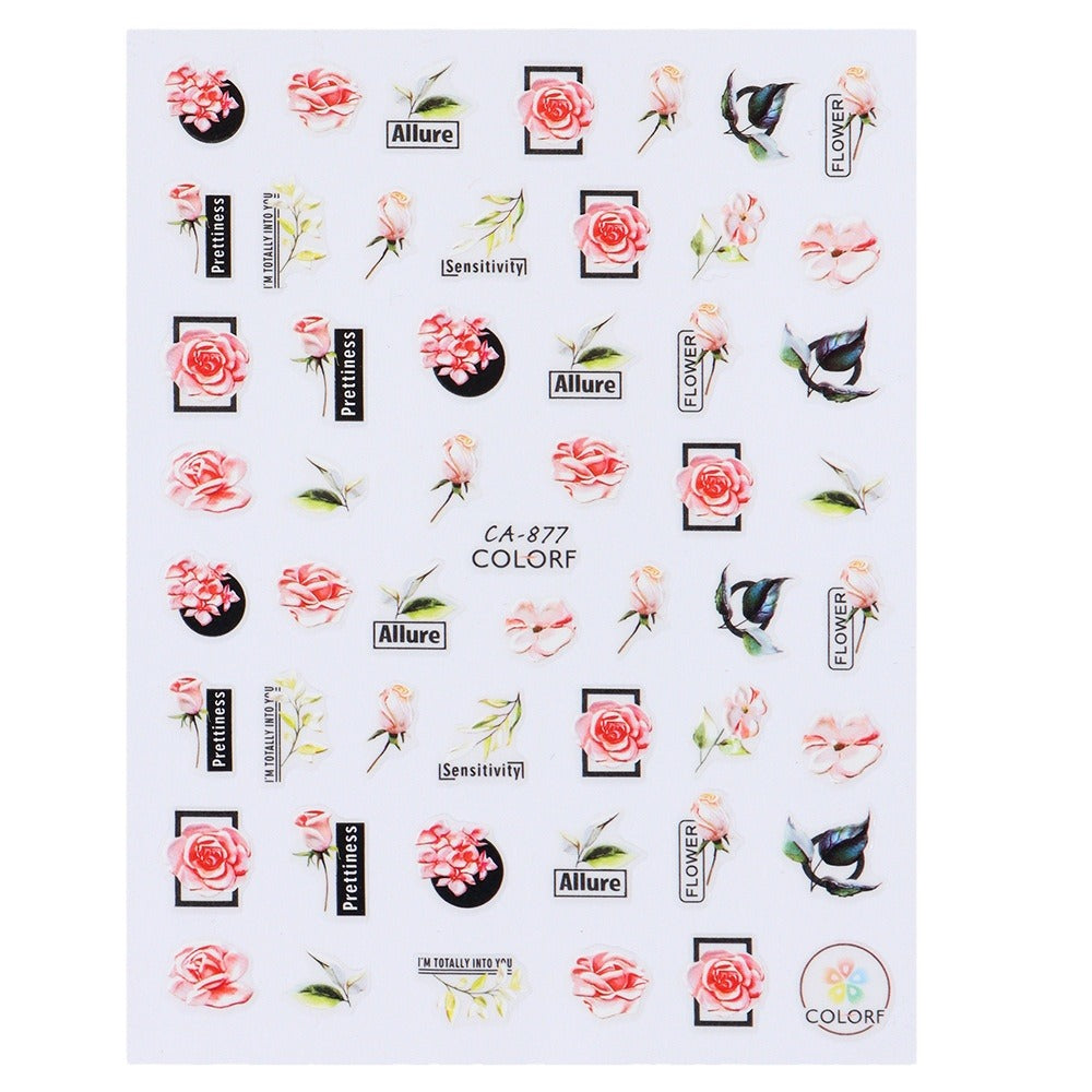 Glamorous Spring Rose Flower Tulip Adhesive Nail Stickers