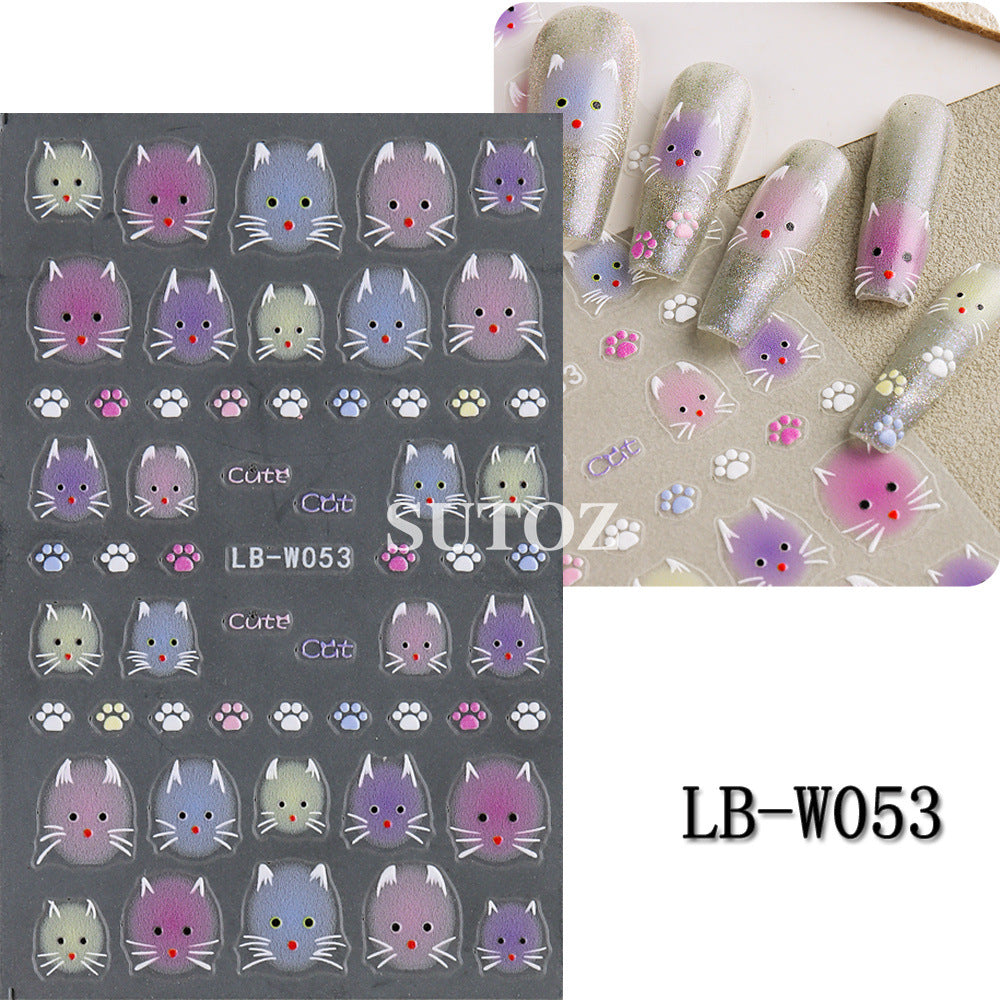 Summer Cute Furry Kitty Back Glue Nail Stickers