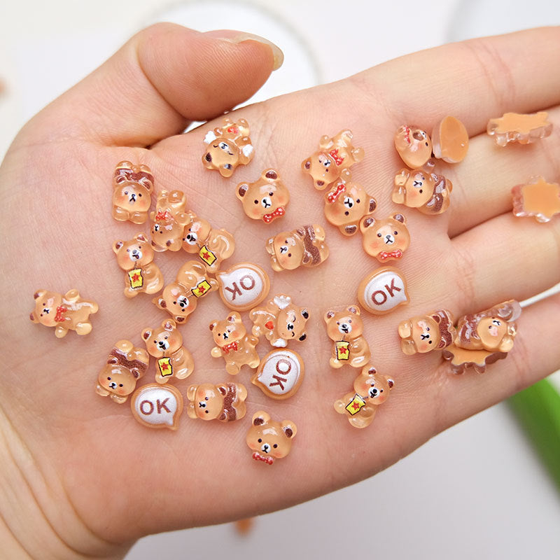 Little Bear Cartoon Ornament Cute Three-dimensional Bow Nail Care Nail Art