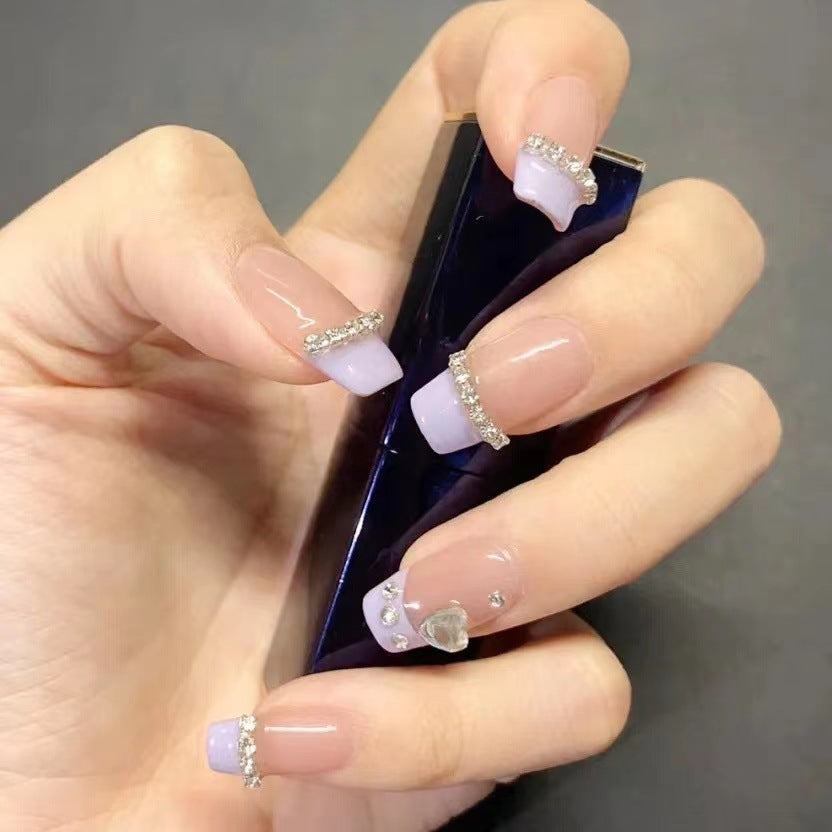 Autocollants pour ongles avec décorations en diamant français Bow Flash Blush