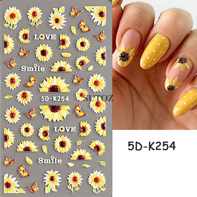 Paper Summer Sunflower Peony Tulip Three-dimensional Nail Stickers