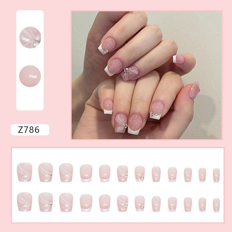 High-grade Short Fake Patch White French Nail Art