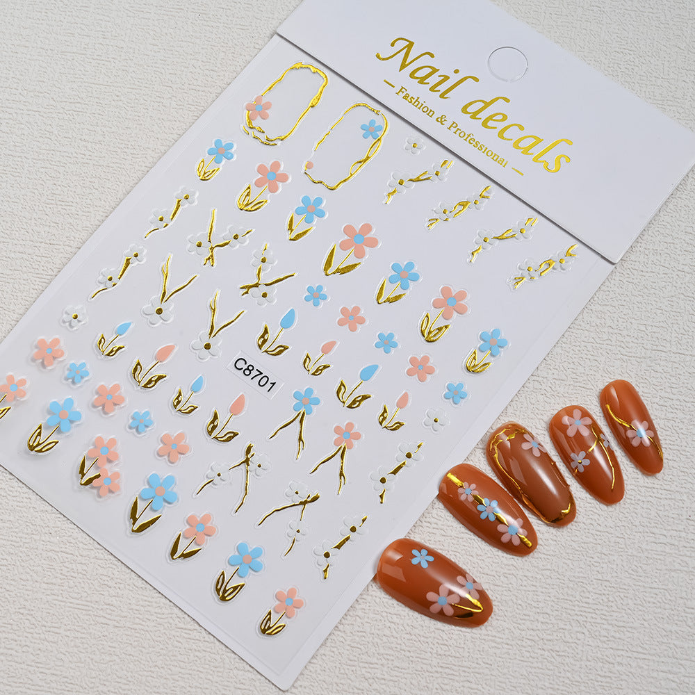 Little Flower Fresh Golden Affordable Luxury Style Nail Stickers