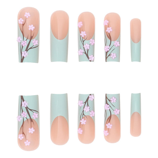 Nail Art français avec une fleur de pipe à eau de style chinois