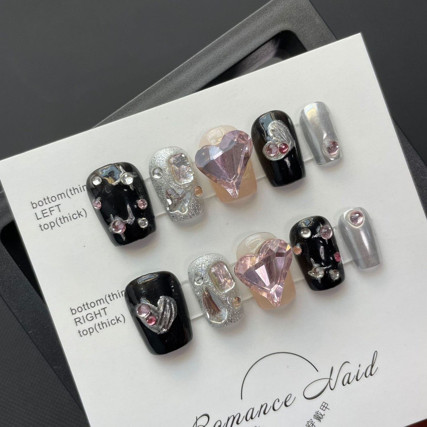 Handmade Black Pink Centriole Wear Armor Heart Small Short Nail Stickers