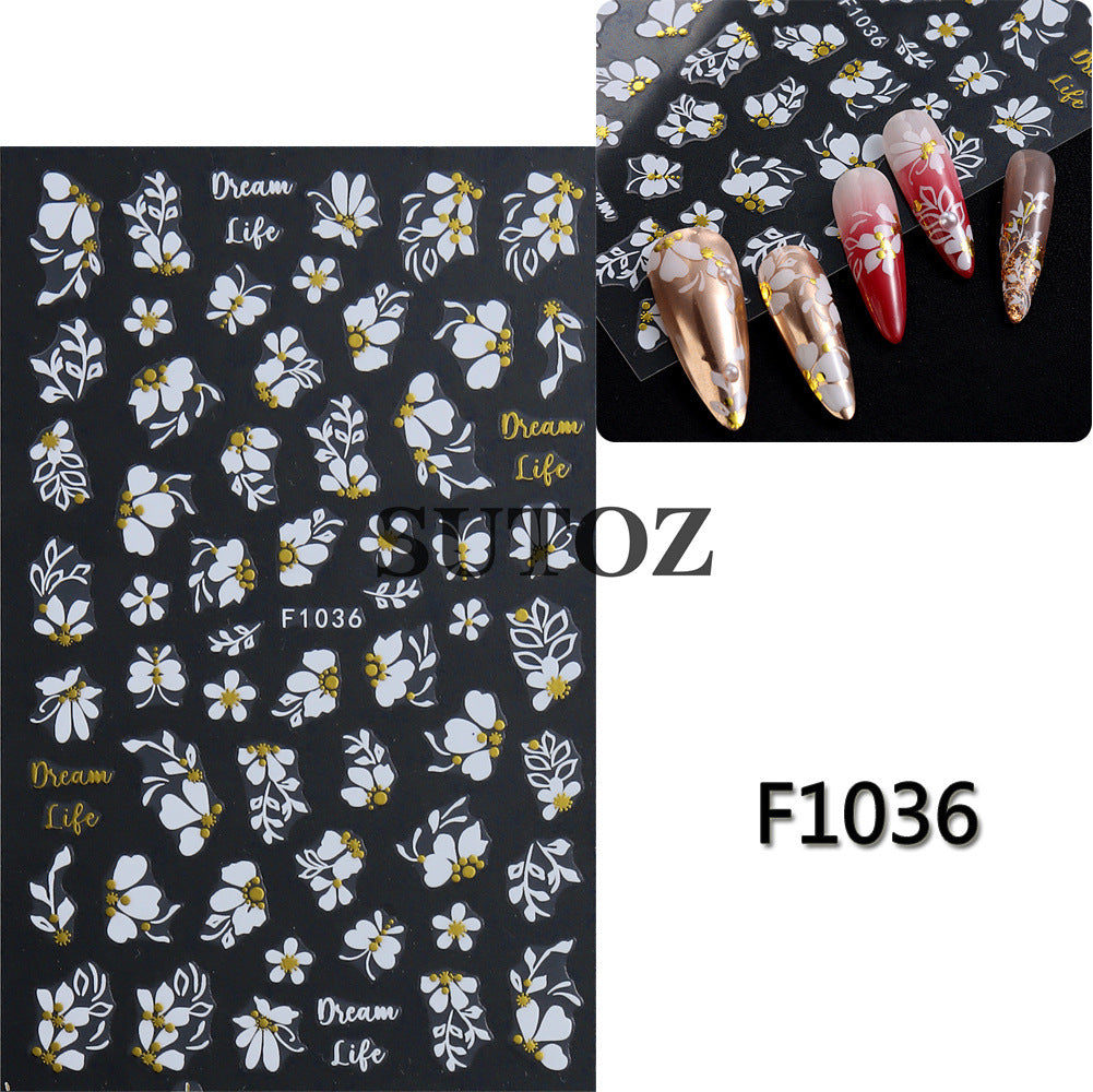 Bronzing Leaves Little Daisy Flower Back Nail Stickers