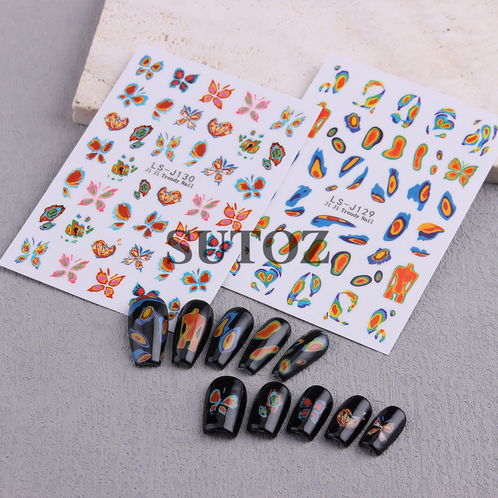 Summer Watercolor Blooming Elegant Butterfly Back Nail Stickers