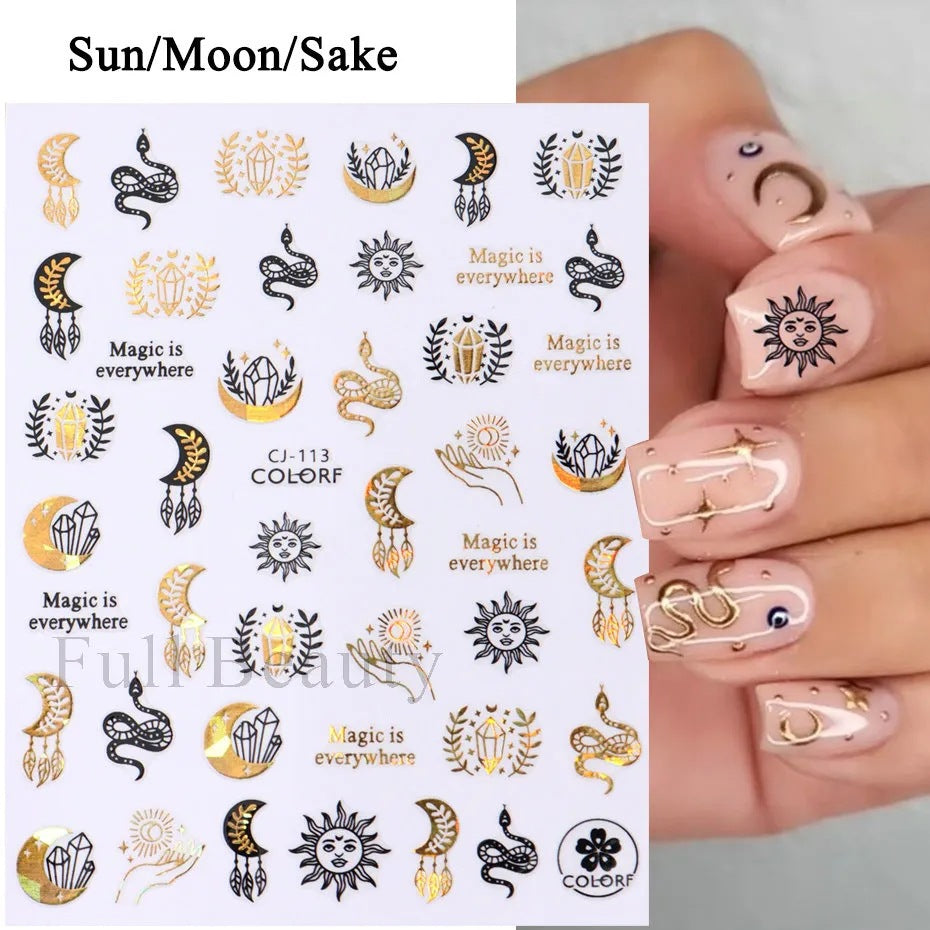 Popular Autumn Golden Leaves Character Adhesive Nail Stickers