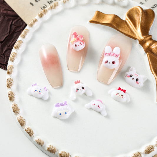 Ornement de dessin animé mignon lapin tridimensionnel en résine soin des ongles Nail Art