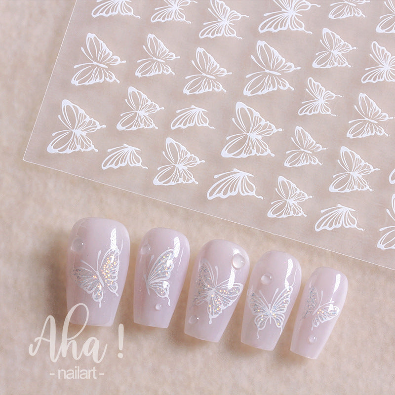 Liquid Butterfly Black White Simple Gold Nail Stickers