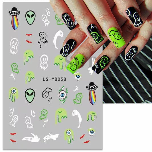 Luminous Pumpkin Lamp Ghost Flame Back Nail Stickers