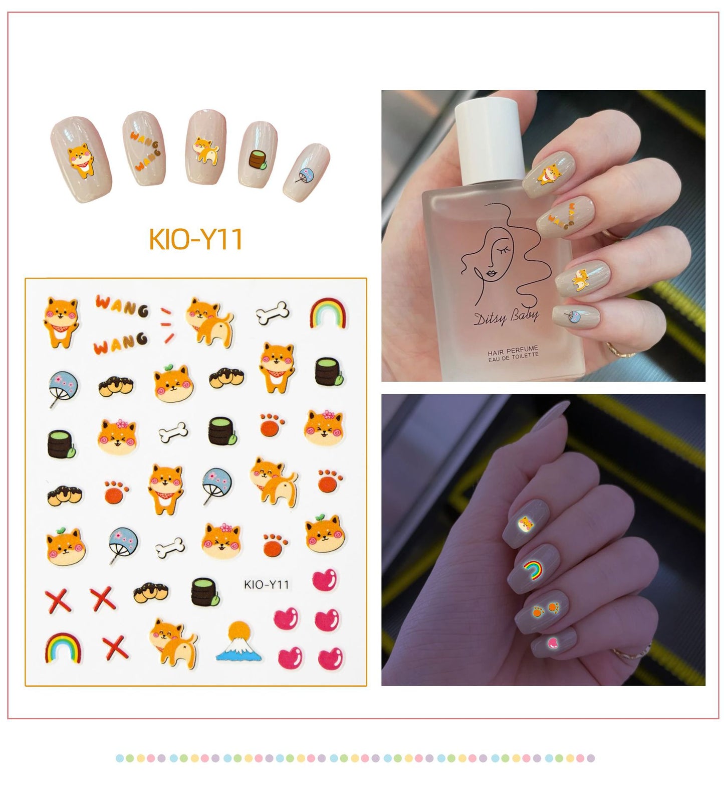 Luminous Strawberry Bear Cartoon Animal Dinosaur Glowing Nail Stickers