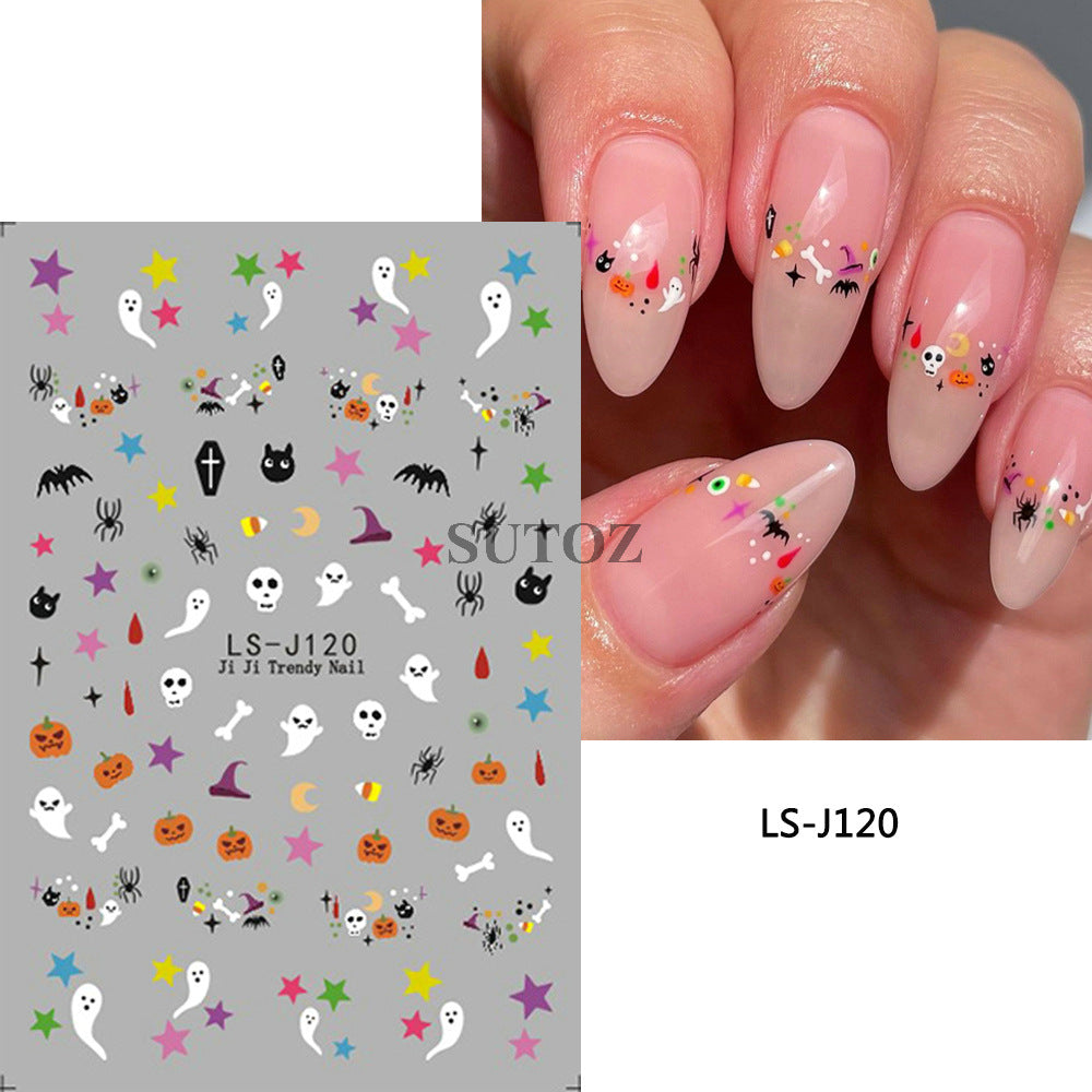 Manicure Halloween Cartoon White Ghost Pumpkin Nail Stickers