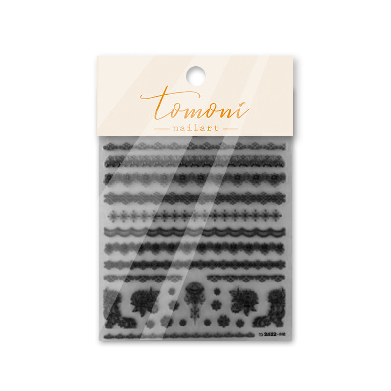 Embossed Retro Black White Lace Ornament Nail Stickers