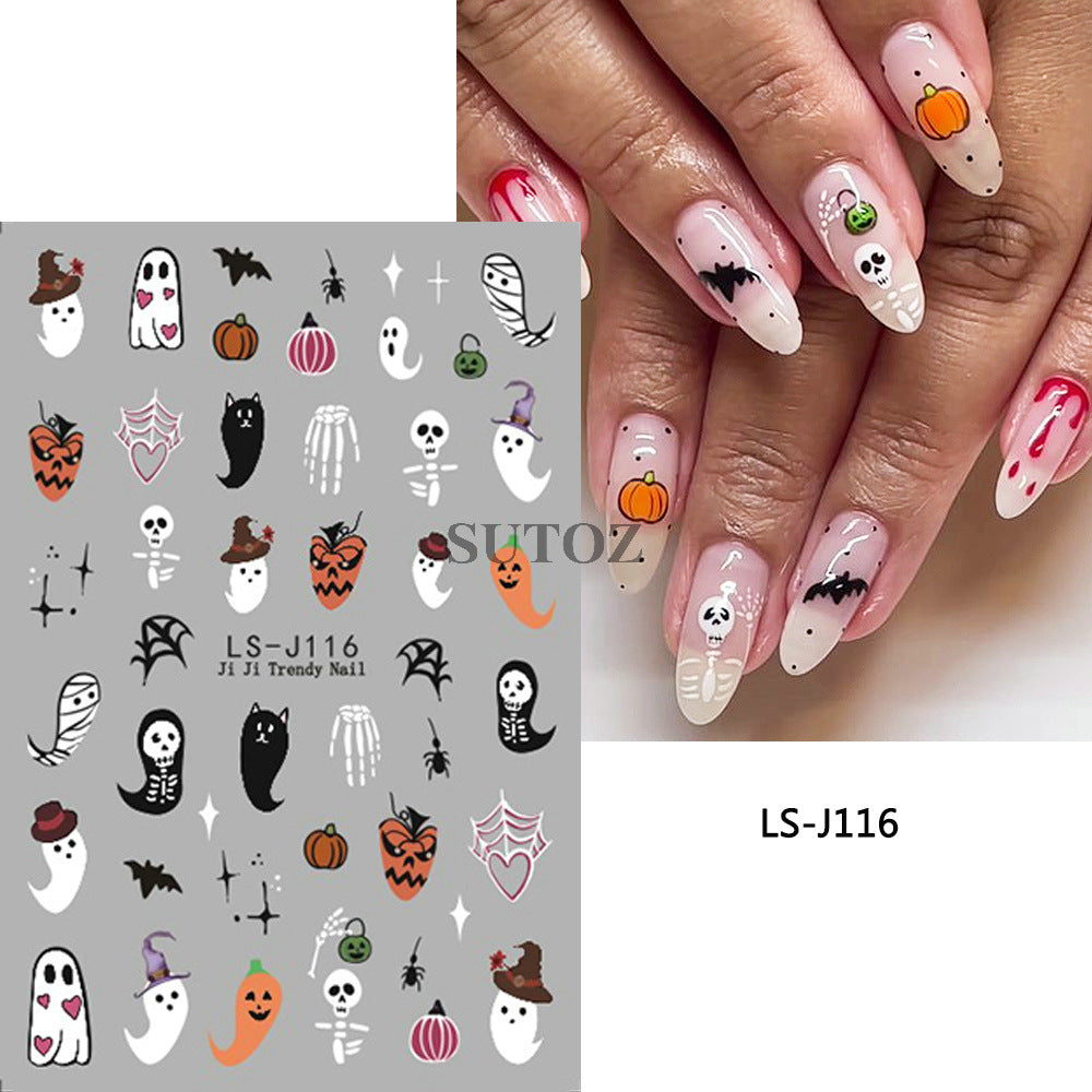 Manicure Halloween Cartoon White Ghost Pumpkin Nail Stickers