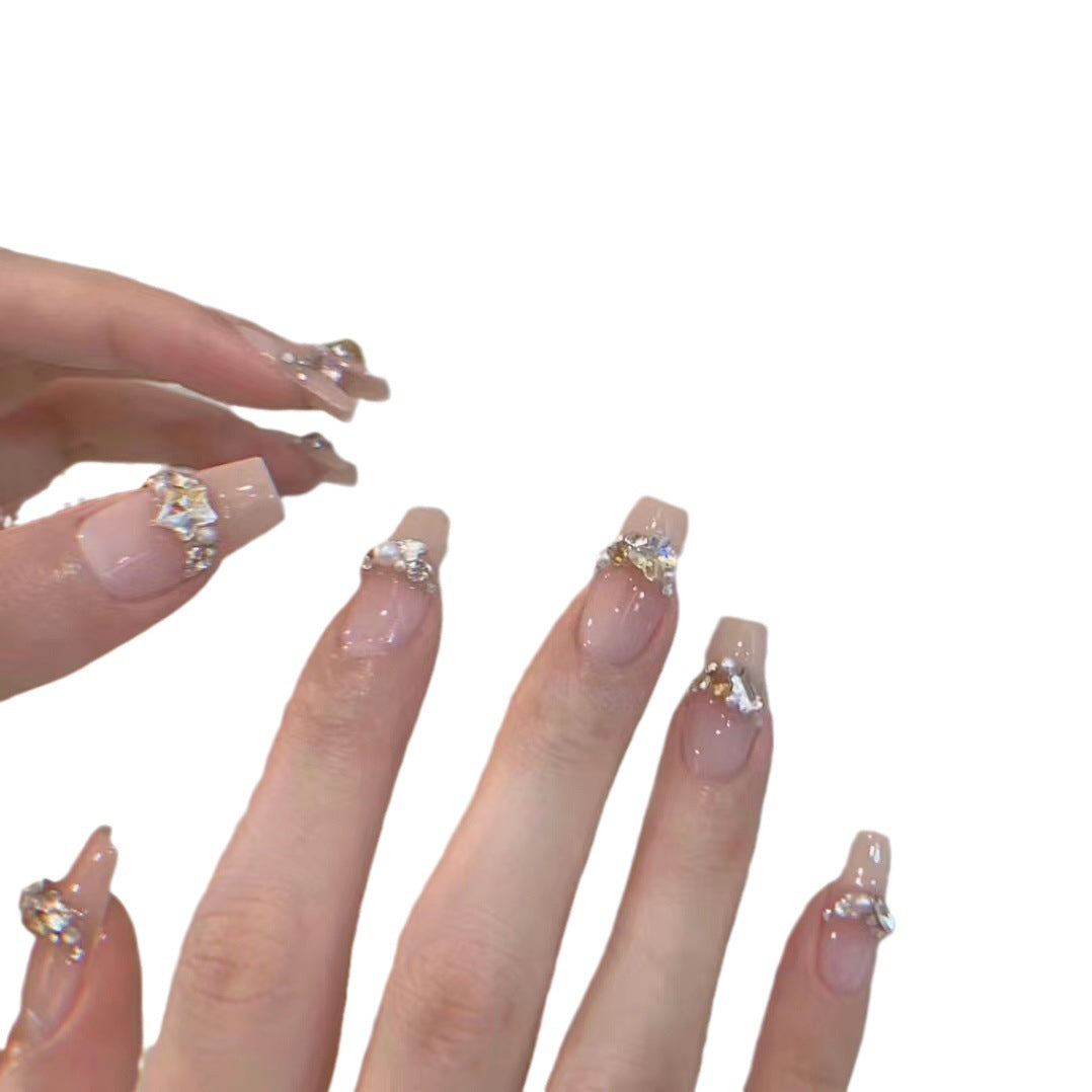 Manicure Wear Gentle Nude French Crystals Pure Desire Nail Stickers