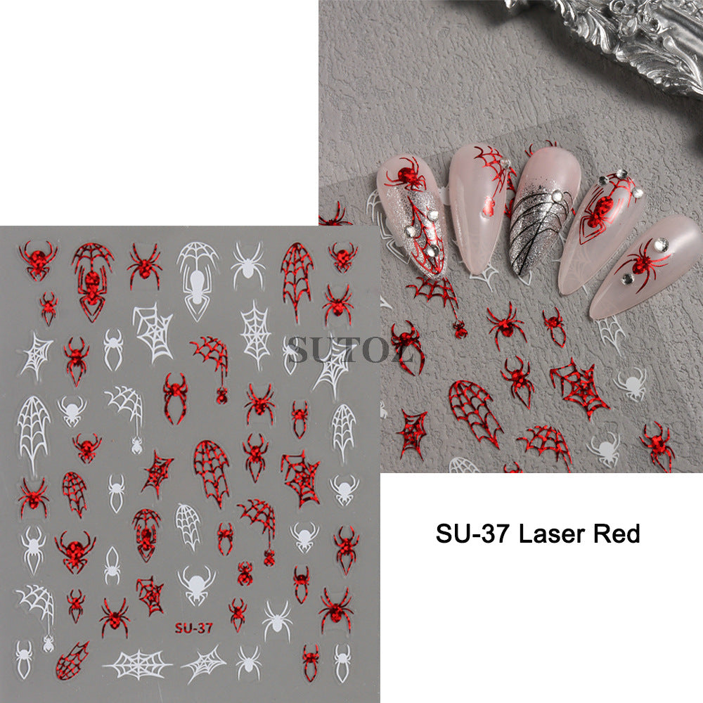 Dark Laser Red Sweet Cool Spider Nail Stickers