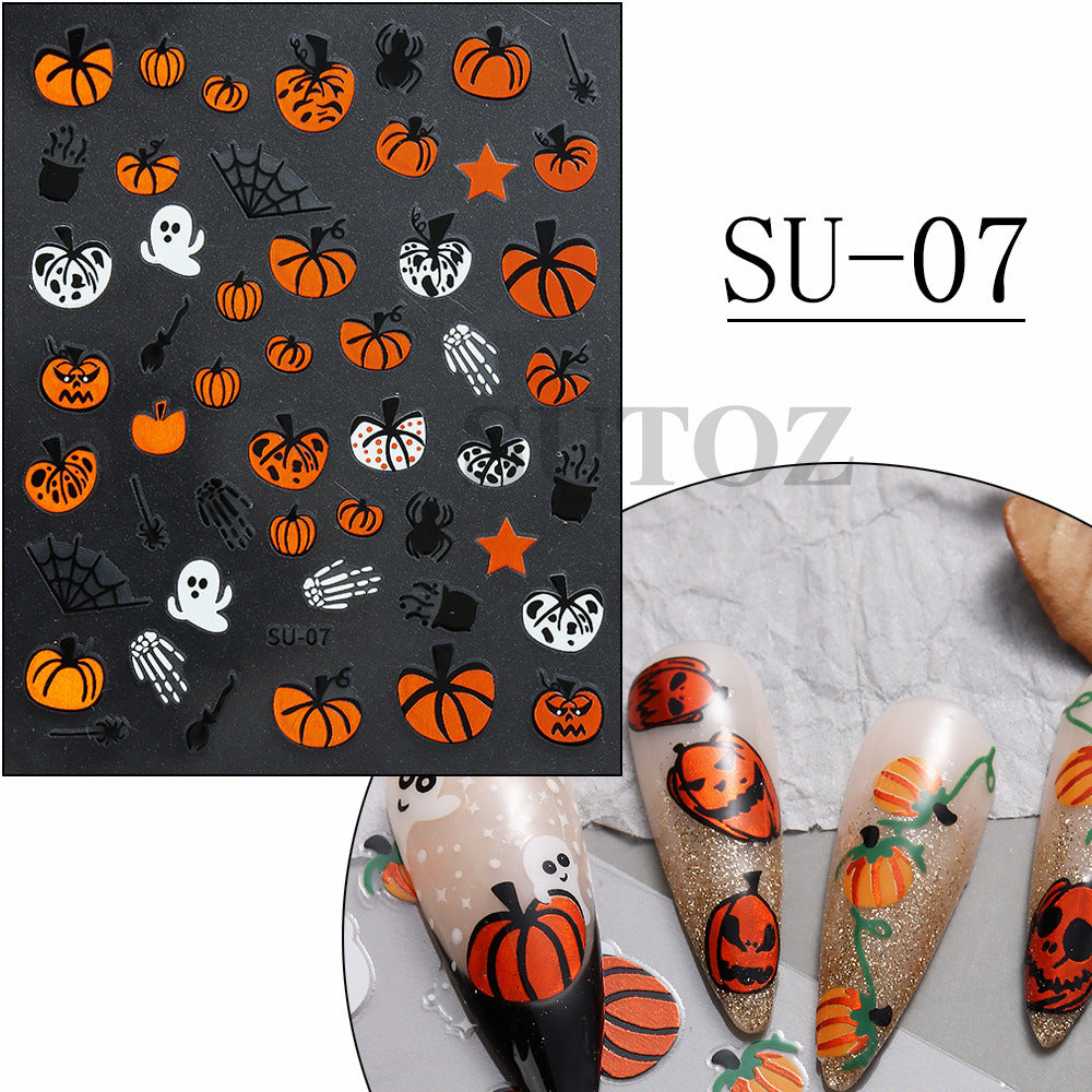 Hot Orange Pumpkin Black Spider Ghost Nail Stickers