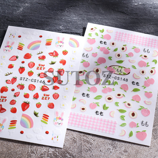 Style Strawberry Peach Bear Cute Series Nail Stickers