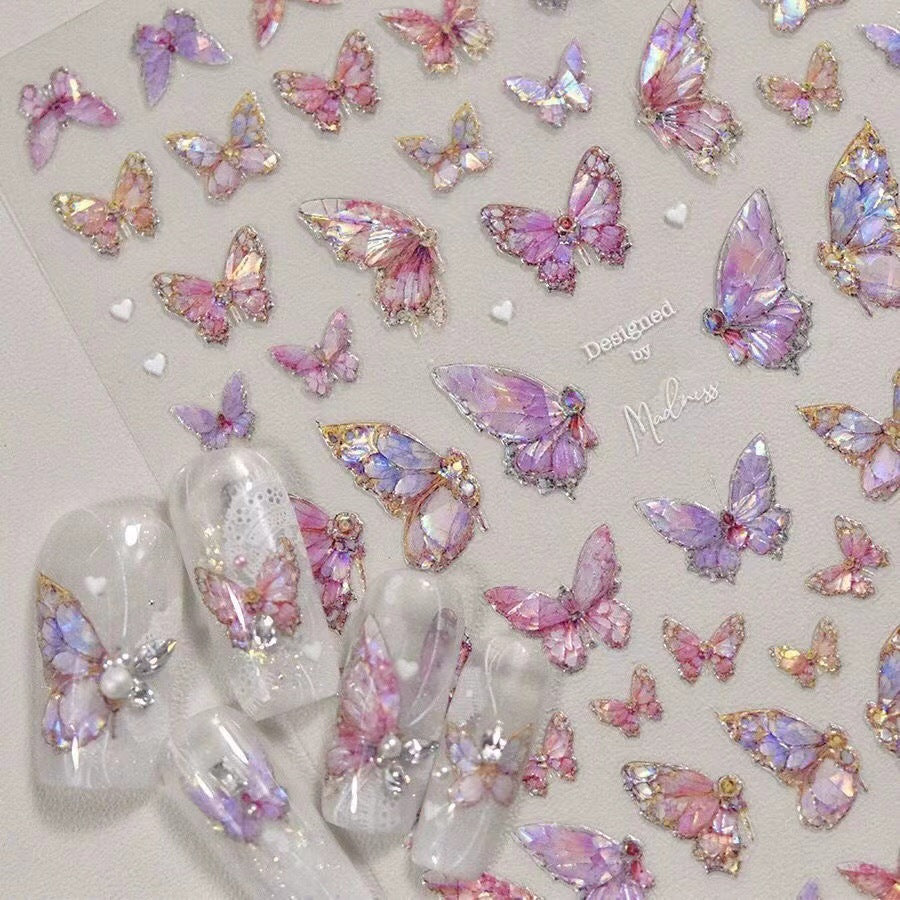 Pearlescent Rose Butterfly Paper Elegant Cute Nail Stickers