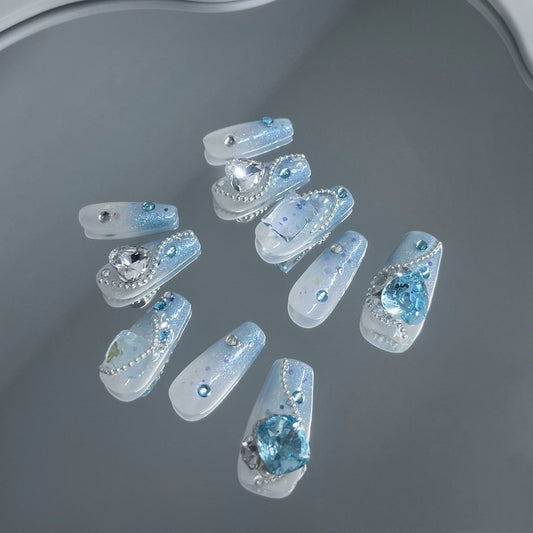 Armor Blue Sea Crystals Uv Removable Nail Stickers