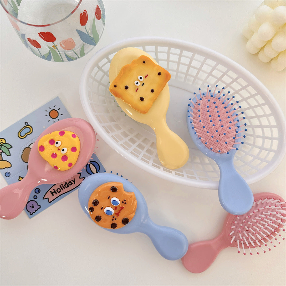 Brosses et peignes à cheveux mignons à coussin d'air en forme de biscuit au fromage de dessin animé