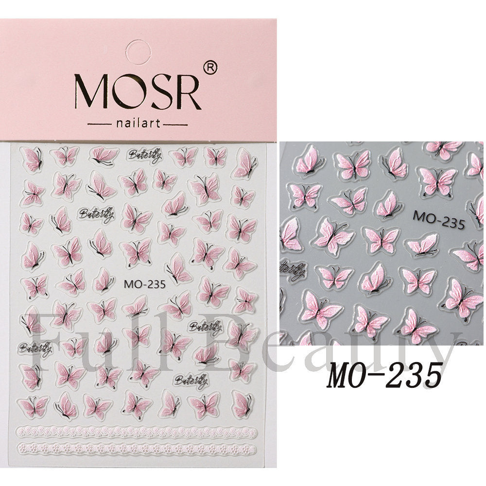 Pink Butterfly Elegant Dream Big Bowknot Nail Stickers