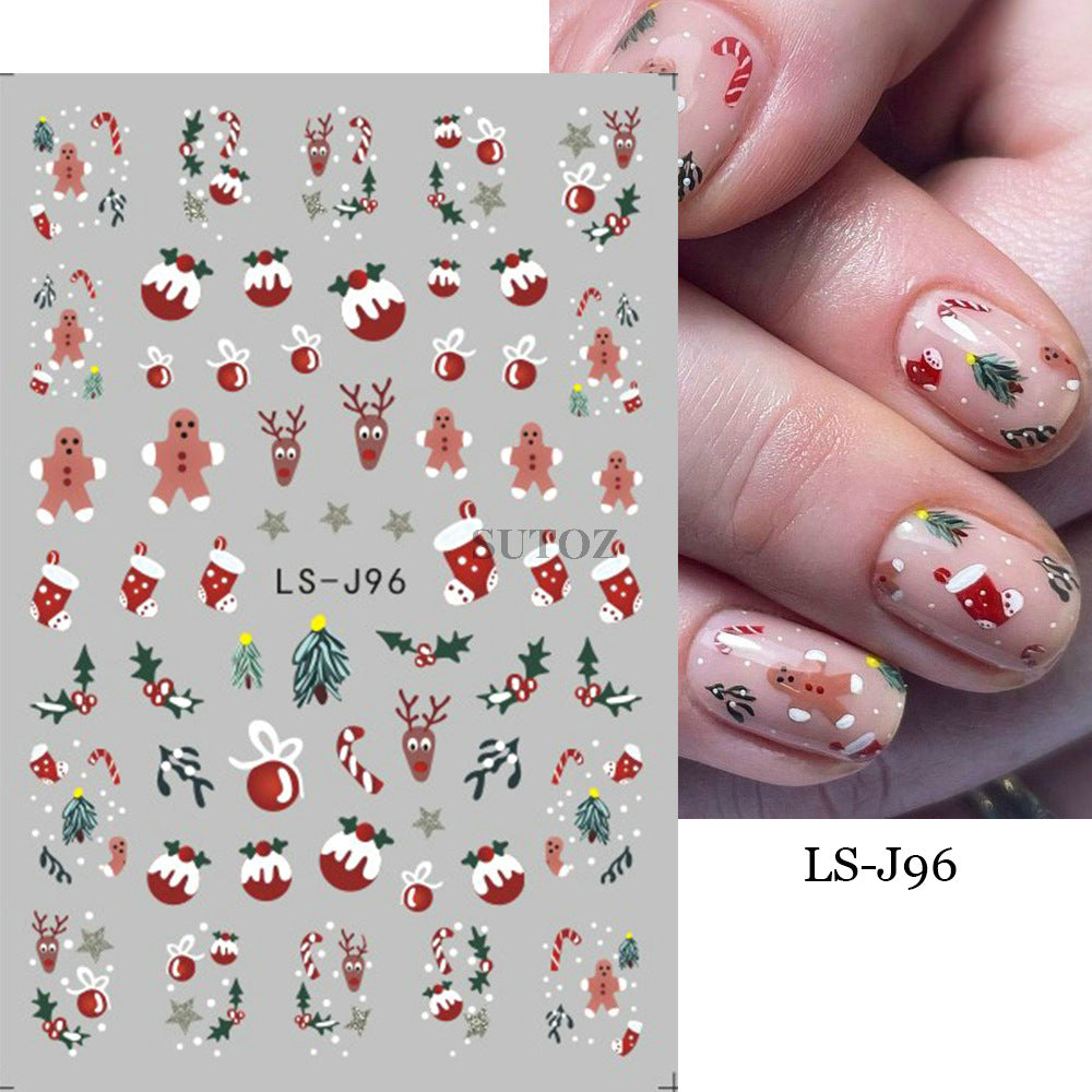 Autocollants pour ongles de manucure de Noël mignon Père Noël bonhomme de neige