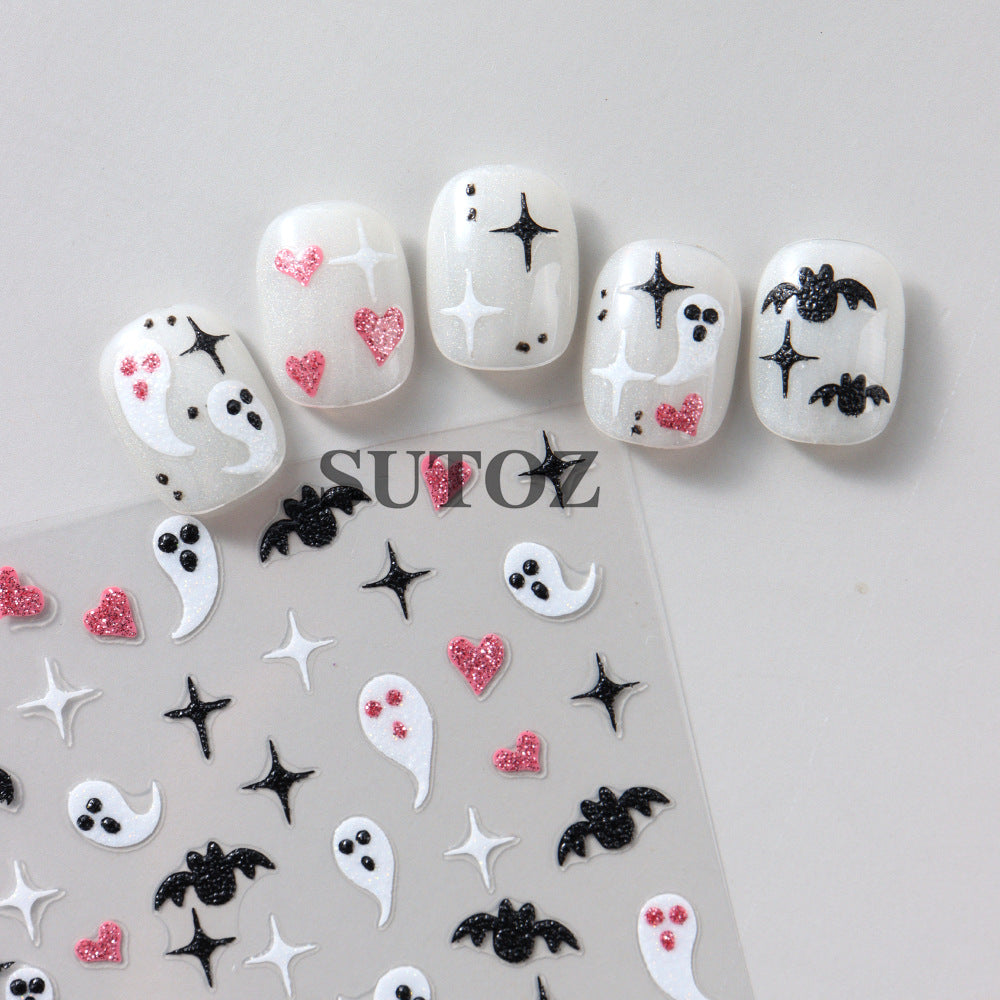 Halloween Glitter Luminous Spider Web Ghost Nail Stickers