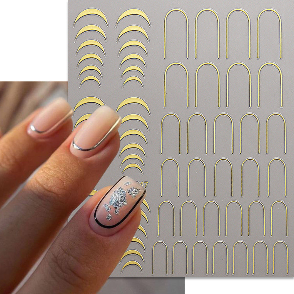 Gold Sier French Crescent Line Styling Nail Stickers