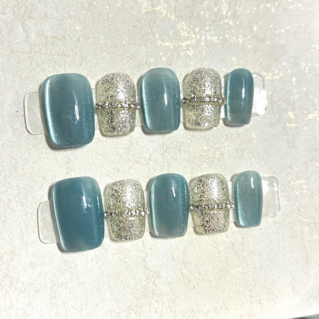 Handmade Wear Manicure Blue Polarized Light Silk Cat Nail Stickers