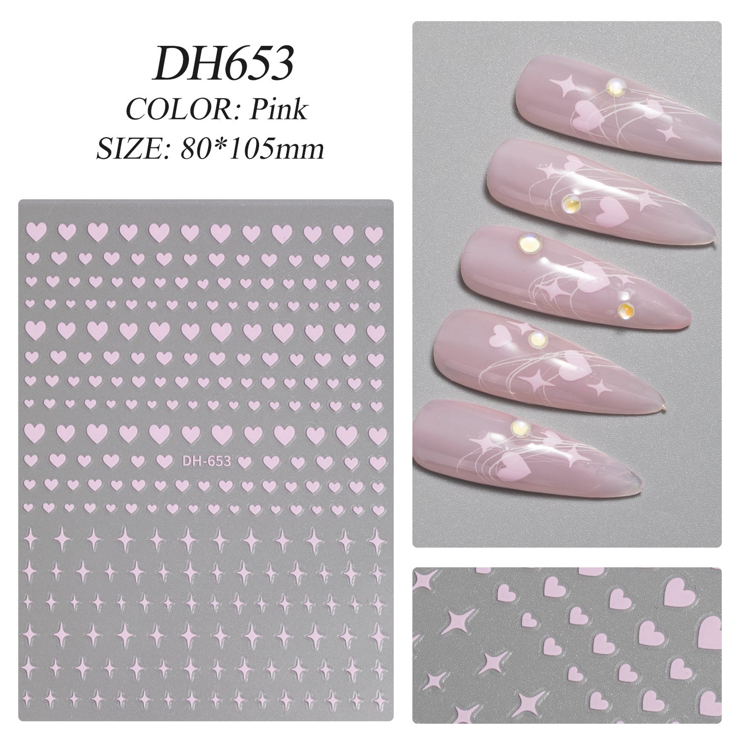 Heart-shaped Small Stars Summer Dopamine Hot Sier Nail Stickers