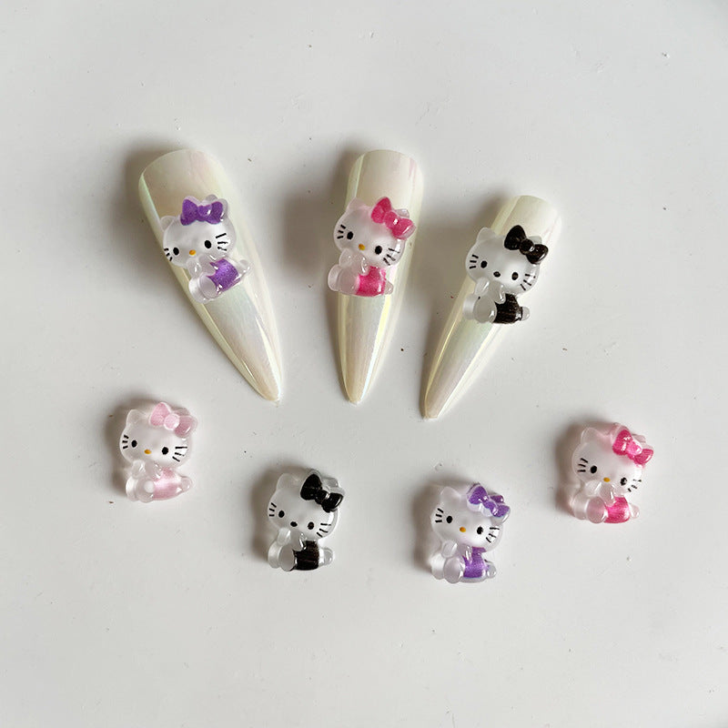 Dessin animé chat Icy Black Pink Kitty Soins des ongles Nail Art