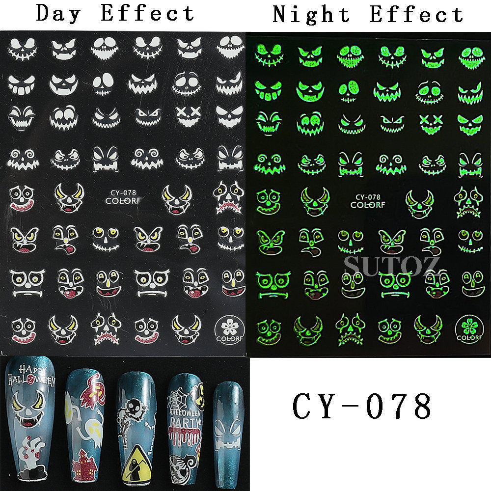 Luminous Thriller Spider Skull Ghost Party Nail Stickers