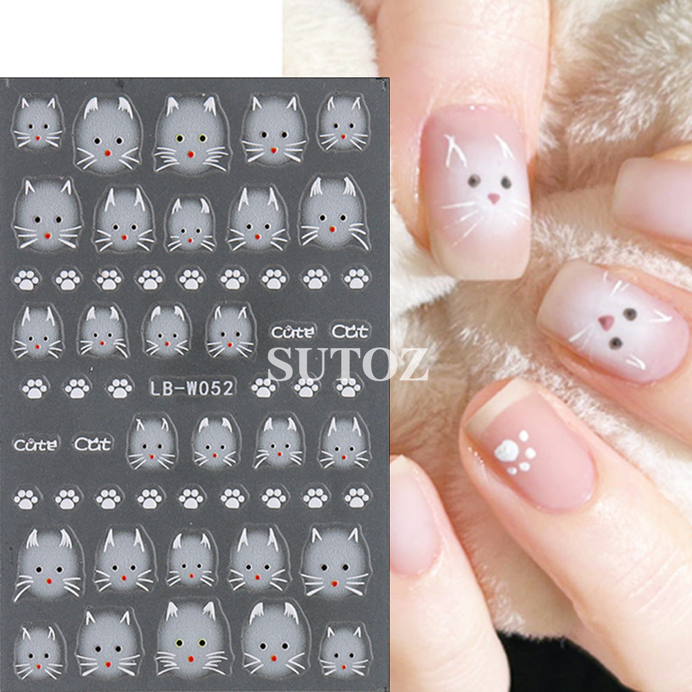 Summer Cute Furry Kitty Back Glue Nail Stickers