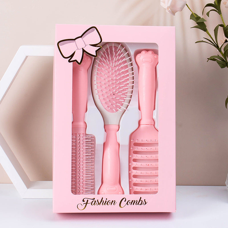 Brosses et peignes à cheveux ronds mignons roses avec manche en patte de chat