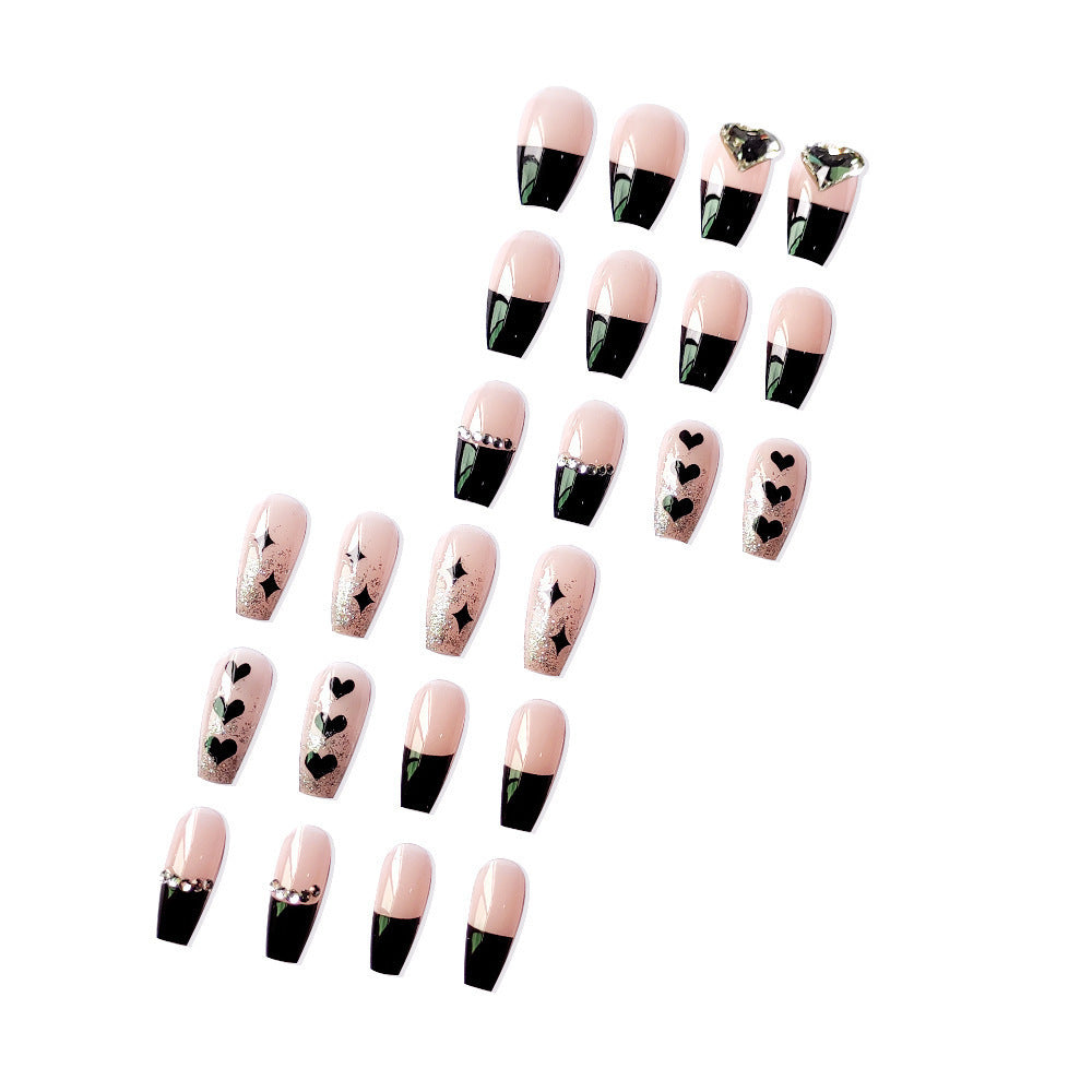 Nail Art Ballet Détachable Fait Main Noir Français Flash