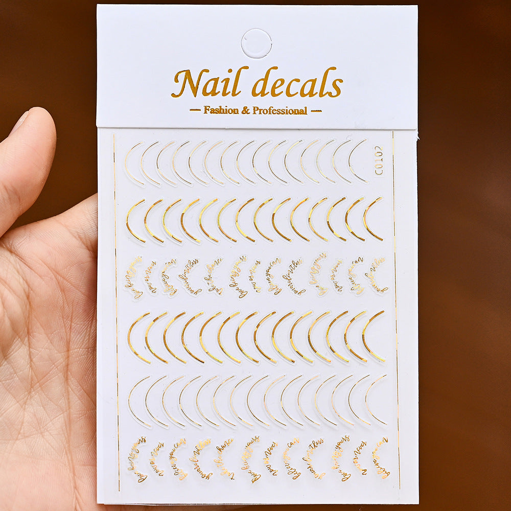 Lines Gold Sier Color Simple Style Adhesive Nail Stickers