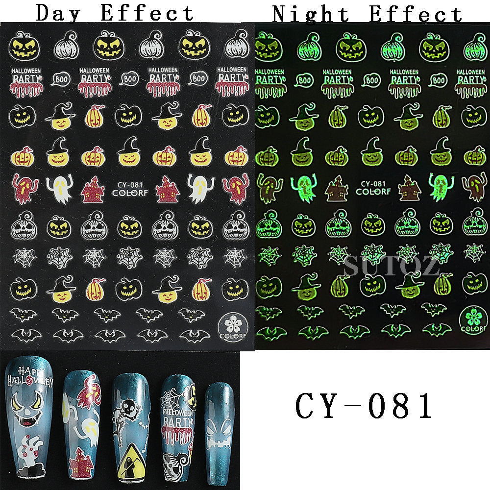 Luminous Thriller Spider Skull Ghost Party Nail Stickers