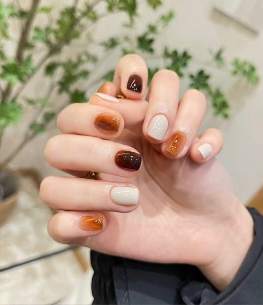 Handmade Wearable Caramel White Detachable Finished Nail Stickers