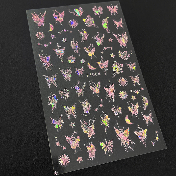 Powder Golden Butterfly Laser Black Gold Nail Stickers