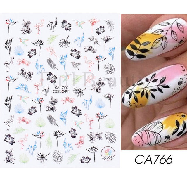 Spring Colorful Flowers Leaves Bird Butterfly Nail Care Nail Art