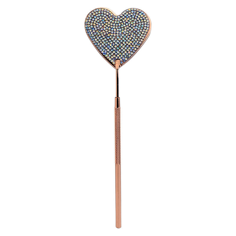 Steel Heart-shaped Eyelash Mirror With Diamond Portable Cosmetic Grafting Makeup Accessories