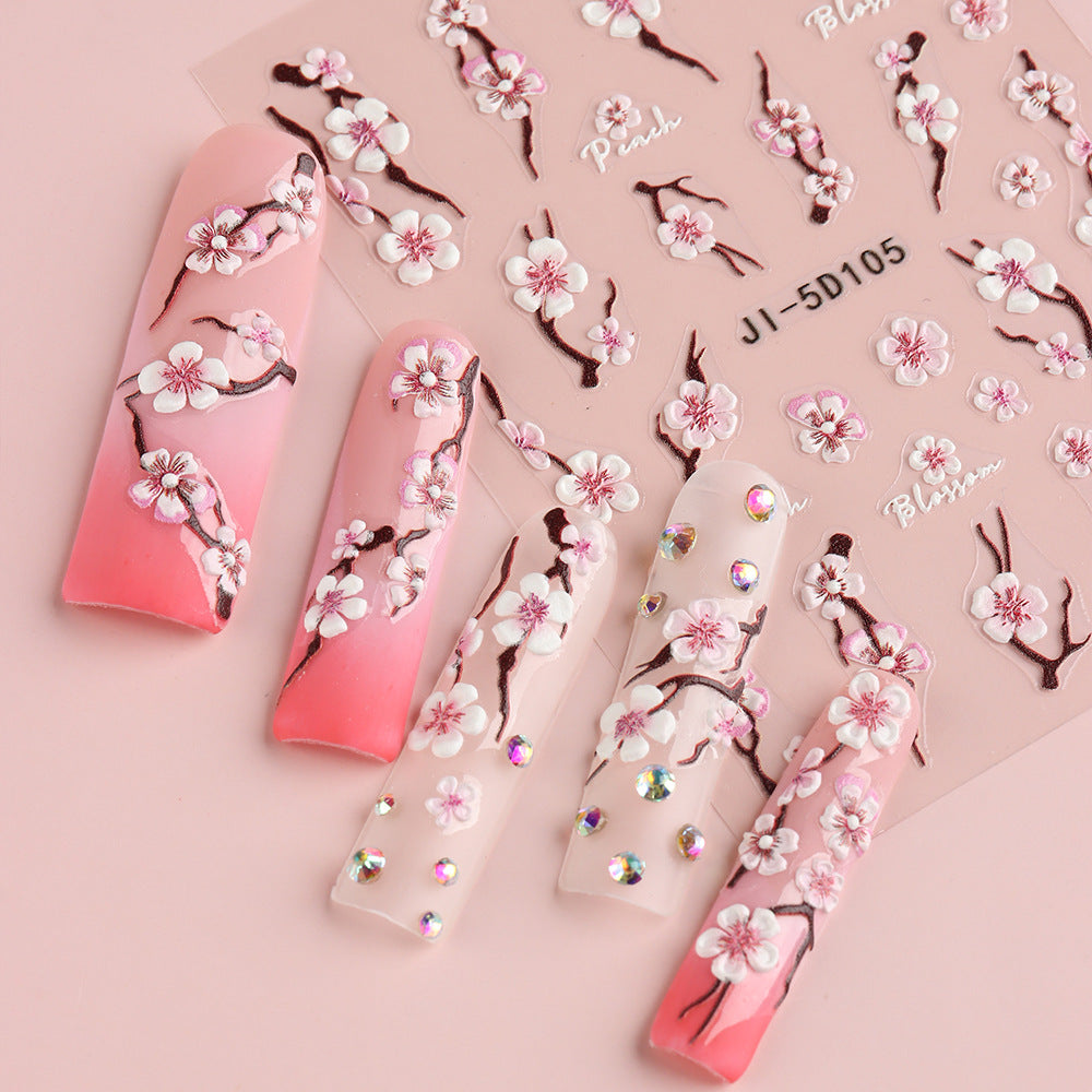 Fresh Three-dimensional Relief Plum Blossom Peach Nail Stickers